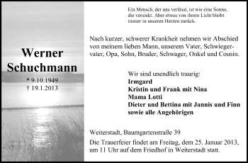 Traueranzeige von Werner Schuchmann von Echo-Zeitungen (Gesamtausgabe)