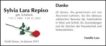Traueranzeige von Sylvia Lara Repiso von Rüsselsheimer Echo, Groß-Gerauer-Echo, Ried Echo