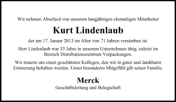 Traueranzeige von Kurt Lindenlaub von Echo-Zeitungen (Gesamtausgabe)