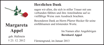 Traueranzeige von Margareta Appel von Odenwälder Echo