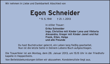 Traueranzeige von Egon Schneider von Starkenburger Echo