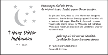 Traueranzeige von Hans Dieter Huthmann von Darmstädter Echo, Odenwälder Echo, Rüsselsheimer Echo, Groß-Gerauer-Echo, Ried Echo