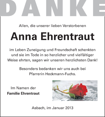 Traueranzeige von Anna Ehrentraut von Echo-Zeitungen (Gesamtausgabe)