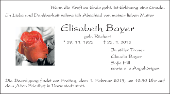 Traueranzeige von Elisabeth Bayer von Echo-Zeitungen (Gesamtausgabe)