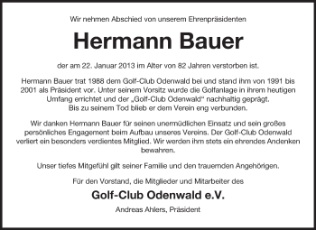 Traueranzeige von Hermann Bauer von Echo-Zeitungen (Gesamtausgabe)