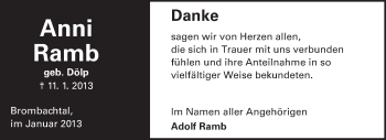 Traueranzeige von Anni Ramb von Odenwälder Echo