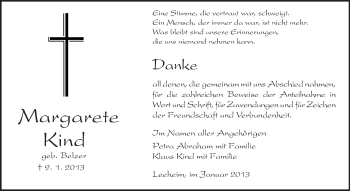 Traueranzeige von Margarete Kind von Rüsselsheimer Echo, Groß-Gerauer-Echo, Ried Echo