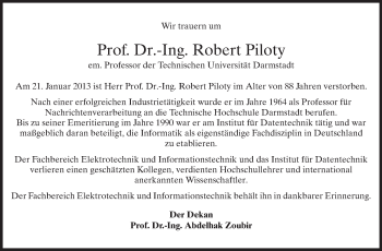 Traueranzeige von Robert Piloty von Echo-Zeitungen (Gesamtausgabe)