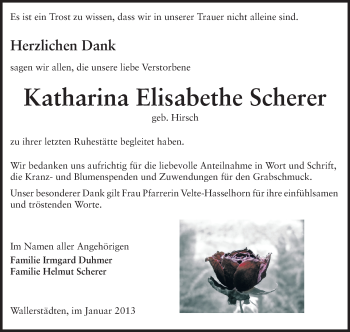 Traueranzeige von Katharina Elisabethe Scherer von Rüsselsheimer Echo, Groß-Gerauer-Echo, Ried Echo