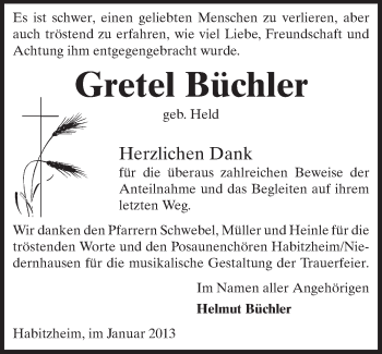 Traueranzeige von Gretel Büchler von Echo-Zeitungen (Gesamtausgabe)
