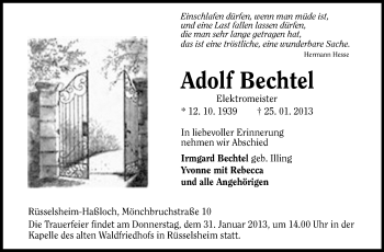 Traueranzeige von Adolf Bechtel von Rüsselsheimer Echo, Groß-Gerauer-Echo, Ried Echo
