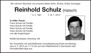 Traueranzeige von Reinhold Schulz von Echo-Zeitungen (Gesamtausgabe)