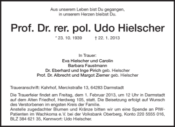 Traueranzeige von Udo Hielscher von Echo-Zeitungen (Gesamtausgabe)