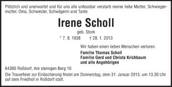 Traueranzeige von Irene Scholl von Echo-Zeitungen (Gesamtausgabe)