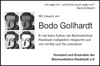 Traueranzeige von Bodo Gollhardt von Rüsselsheimer Echo, Groß-Gerauer-Echo, Ried Echo