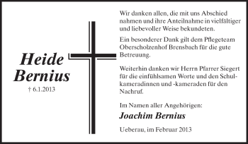 Traueranzeige von Heide Bernius von Echo-Zeitungen (Gesamtausgabe)