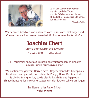 Traueranzeige von Joachim Ebert von Echo-Zeitungen (Gesamtausgabe)