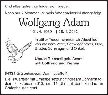 Traueranzeige von Wolfgang Adam von Echo-Zeitungen (Gesamtausgabe)