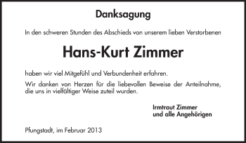 Traueranzeige von Hans-Kurt Zimmer von Echo-Zeitungen (Gesamtausgabe)