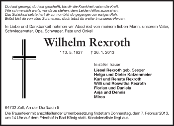 Traueranzeige von Wilhelm Rexroth von Odenwälder Echo