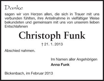 Traueranzeige von Christoph Funk von Echo-Zeitungen (Gesamtausgabe)