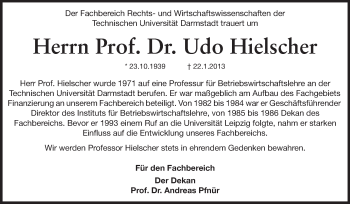 Traueranzeige von Udo Hielscher von Echo-Zeitungen (Gesamtausgabe)