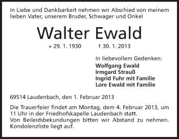 Traueranzeige von Walter Ewald von Starkenburger Echo