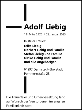 Traueranzeige von Adolf Liebig von Echo-Zeitungen (Gesamtausgabe)
