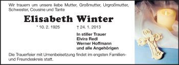 Traueranzeige von Elisabeth Winter von Rüsselsheimer Echo, Groß-Gerauer-Echo, Ried Echo