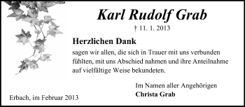 Traueranzeige von Karl Rudolf Grab von Odenwälder Echo