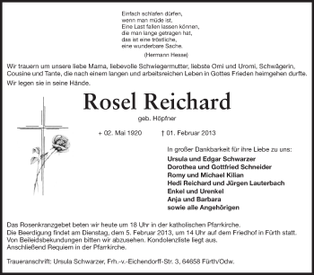 Traueranzeige von Rosel Reichard von Starkenburger Echo