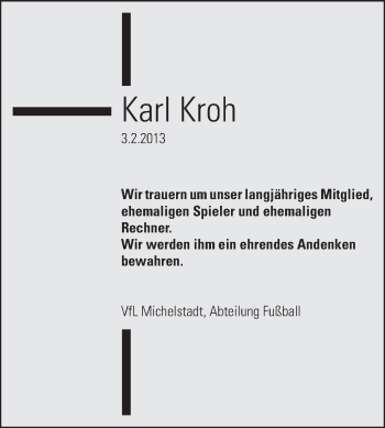 Traueranzeige von Karl Kroh von Odenwälder Echo