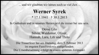 Traueranzeige von Werner Syrek von Echo-Zeitungen (Gesamtausgabe)