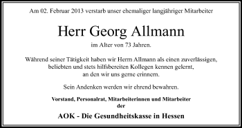 Traueranzeige von Georg Allmann von Echo-Zeitungen (Gesamtausgabe)