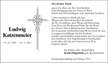 Traueranzeige von Ludwig Katzenmeier von Echo-Zeitungen (Gesamtausgabe)