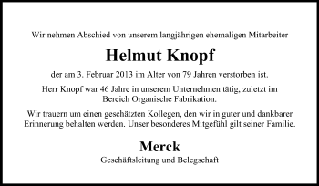 Traueranzeige von Helmut Knopf von Echo-Zeitungen (Gesamtausgabe)