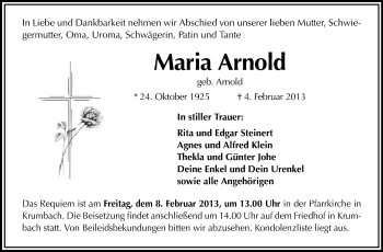 Traueranzeige von Maria Arnold von Starkenburger Echo