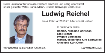 Traueranzeige von Ludwig Reichel von Echo-Zeitungen (Gesamtausgabe)