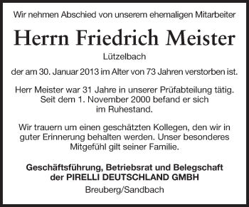 Traueranzeige von Friedrich Meister von Odenwälder Echo