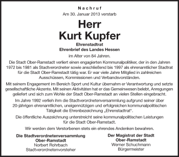 Traueranzeige von Kurt Kupfer von Echo-Zeitungen (Gesamtausgabe)