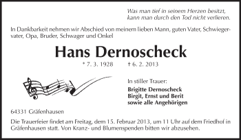 Traueranzeige von Hans Dernoscheck von Echo-Zeitungen (Gesamtausgabe)