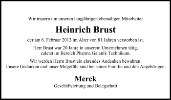Traueranzeige von Heinrich Brust von Echo-Zeitungen (Gesamtausgabe)