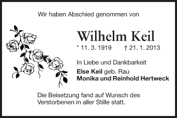 Traueranzeige von Wilhelm Keil von Echo-Zeitungen (Gesamtausgabe)