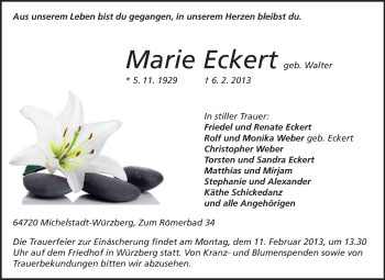 Traueranzeige von Marie Eckert von Odenwälder Echo