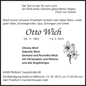 Traueranzeige von Otto Wich von Echo-Zeitungen (Gesamtausgabe)