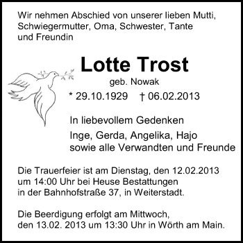 Traueranzeige von Lotte Trost von Echo-Zeitungen (Gesamtausgabe)