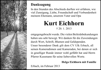 Traueranzeige von Kurt Eichhorn von Odenwälder Echo