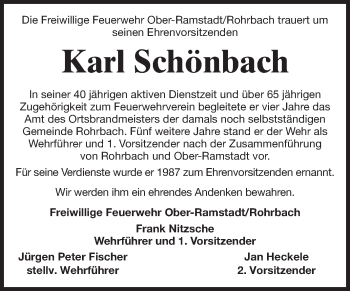 Traueranzeige von Karl Schönbach von Echo-Zeitungen (Gesamtausgabe)