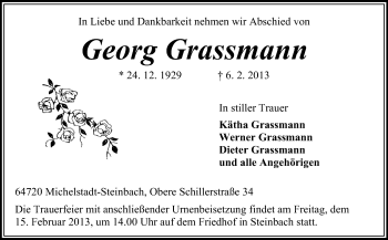Traueranzeige von Georg Grassmann von Odenwälder Echo