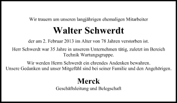 Traueranzeige von Walter Schwerdt von Darmstädter Echo, Odenwälder Echo, Rüsselsheimer Echo, Groß-Gerauer-Echo, Ried Echo